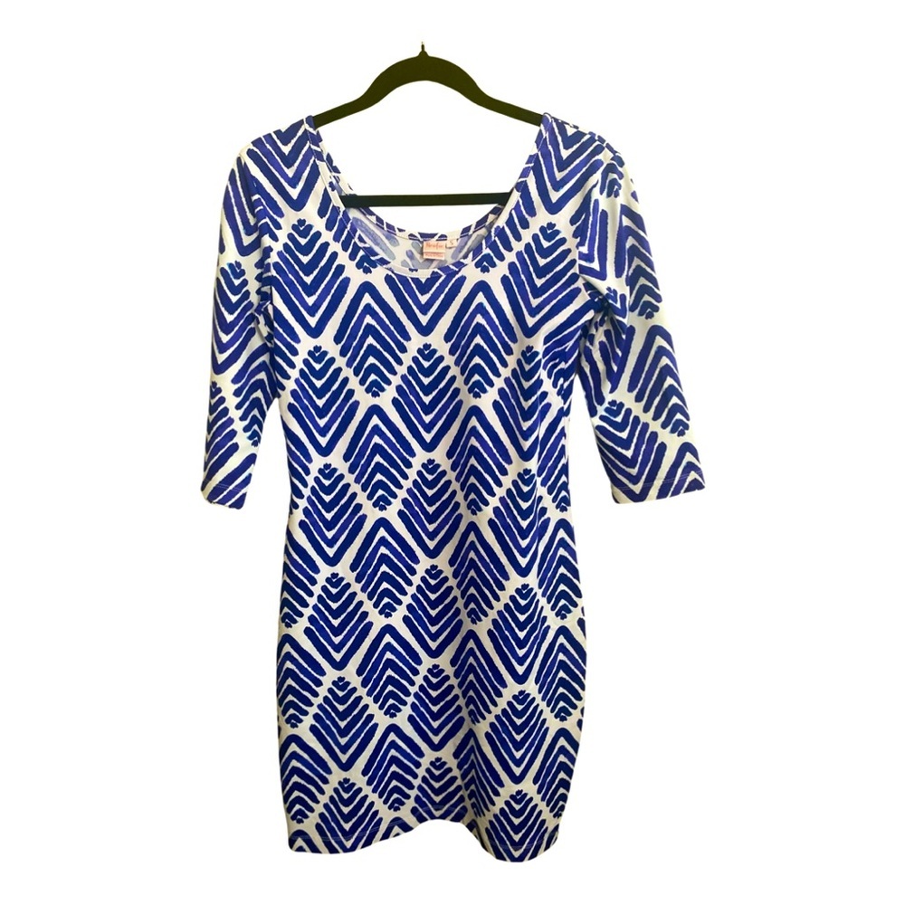 Persifor Dress Size Small Bodycon Mini Scoop Neck Blue Geometric